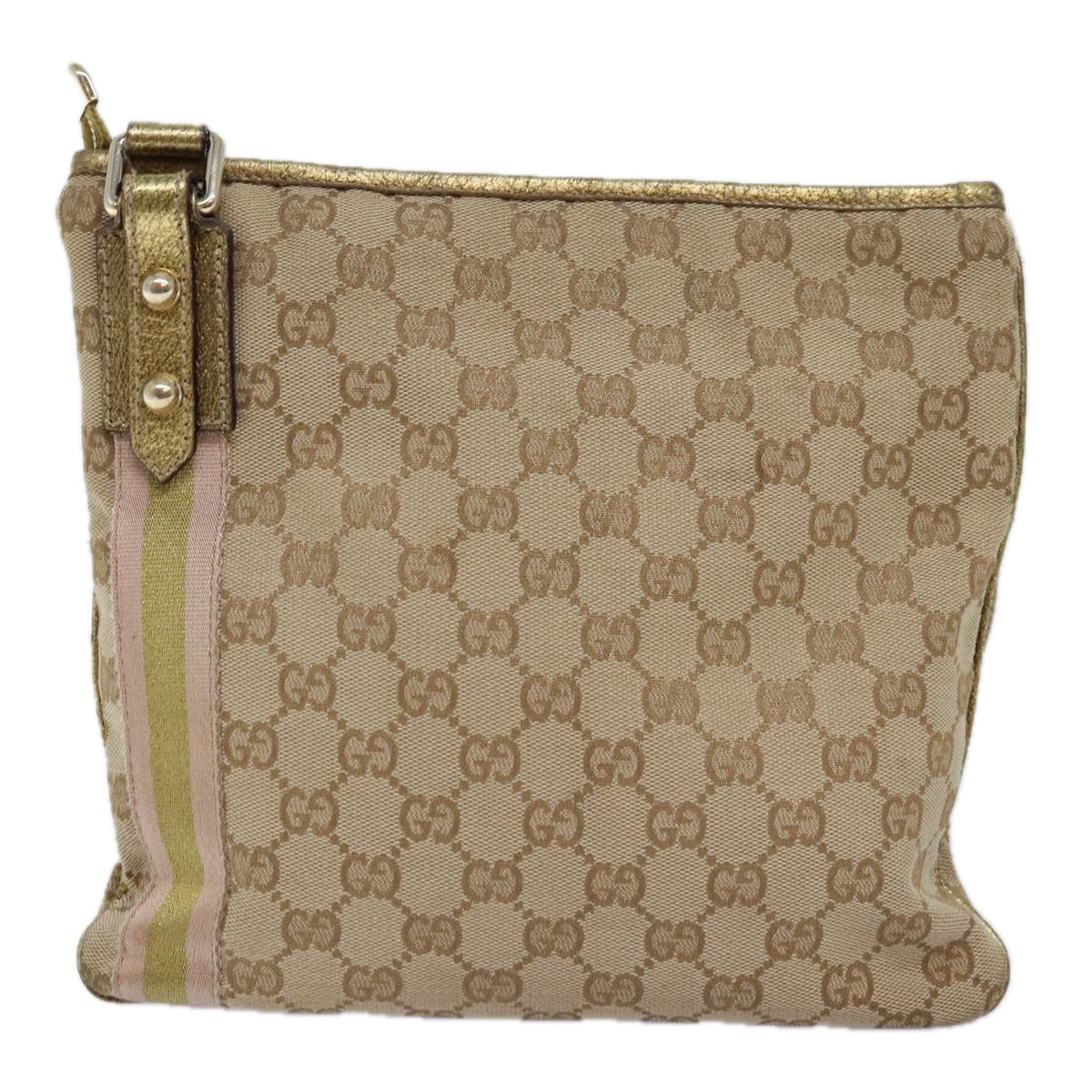 GUCCI GG Canvas Sherry Line Shoulder Bag Gold Beige pink 144388 72295