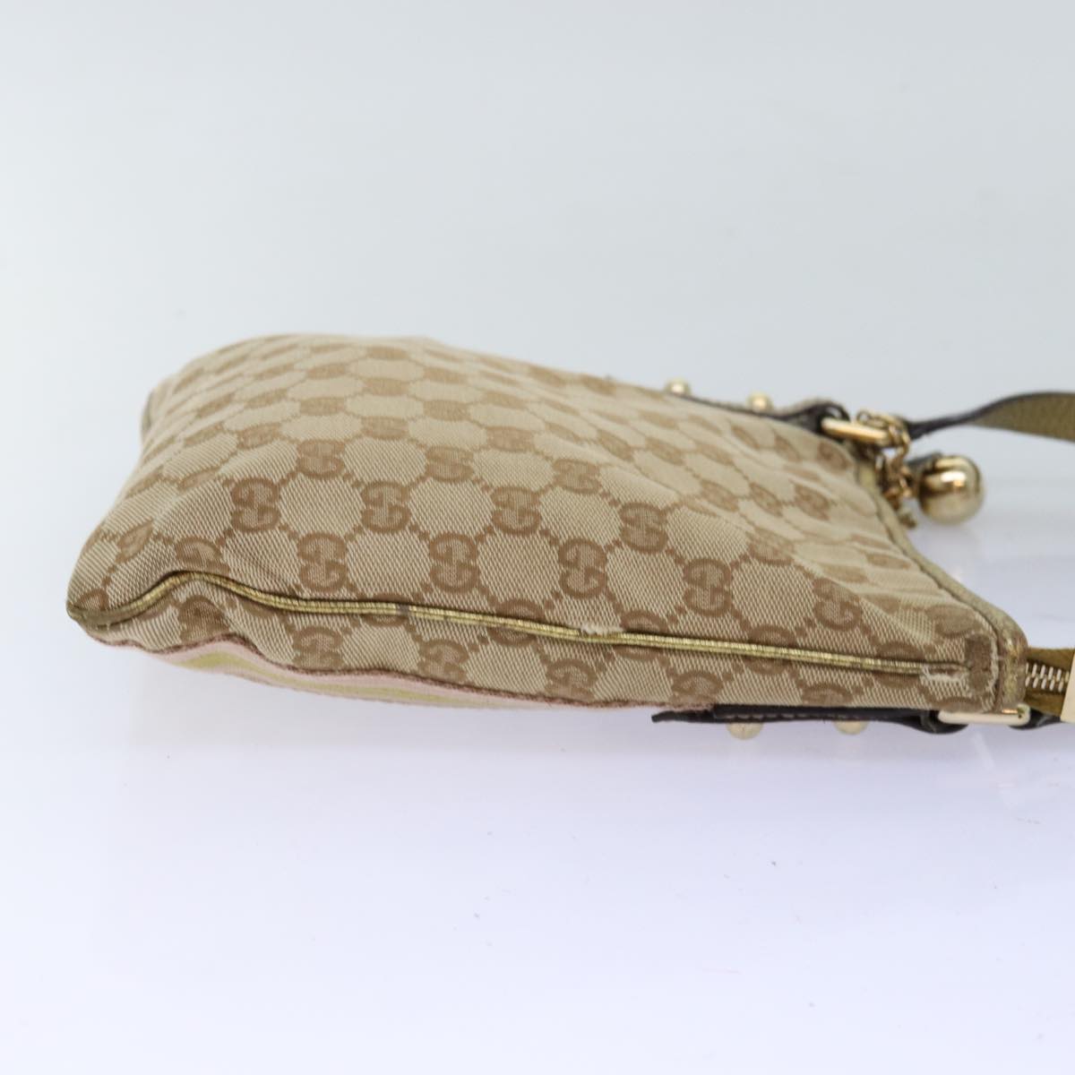 GUCCI GG Canvas Sherry Line Shoulder Bag Gold Beige pink 144388 72295