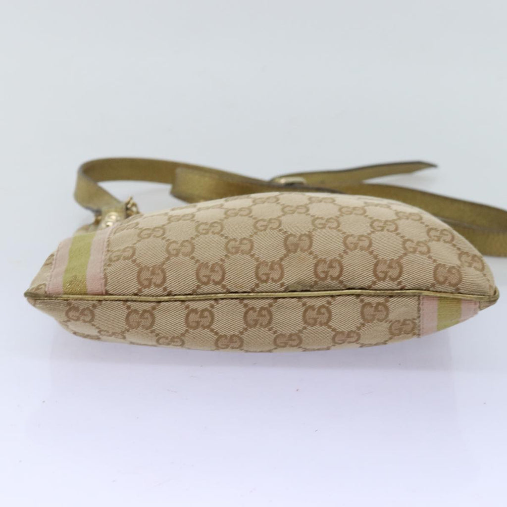GUCCI GG Canvas Sherry Line Shoulder Bag Gold Beige pink 144388 72295