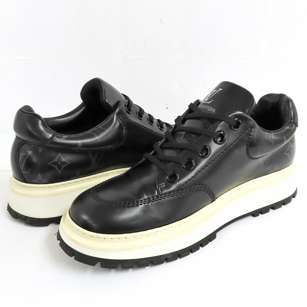Louis Vuitton Louis Aves Line Der Trainers 7 About 26.0cm Monogram Noir Black Race Up Leather Laver Shoes Mens