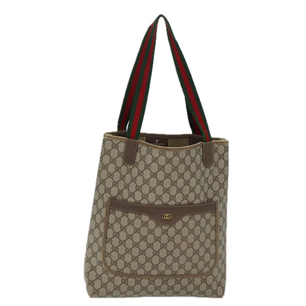 GUCCI GG Canvas Web Sherry Line Tote Bag PVC Beige Green Red 72413