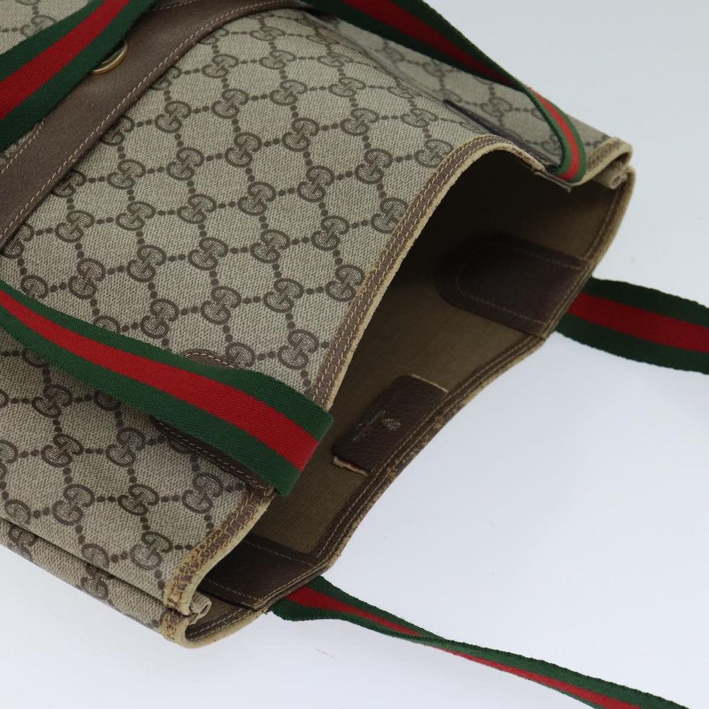 GUCCI GG Canvas Web Sherry Line Tote Bag PVC Beige Green Red 72413