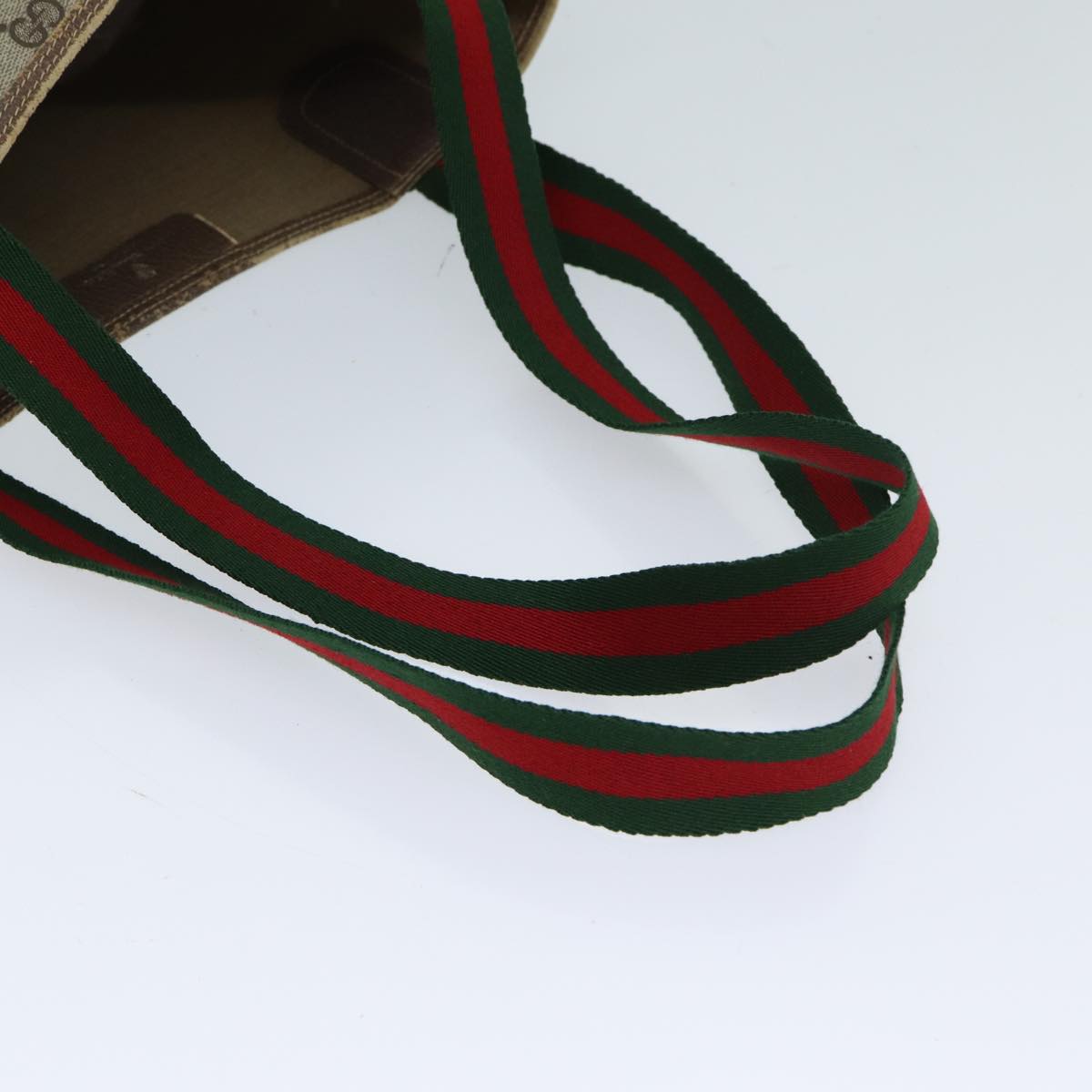 GUCCI GG Canvas Web Sherry Line Tote Bag PVC Beige Green Red 72413