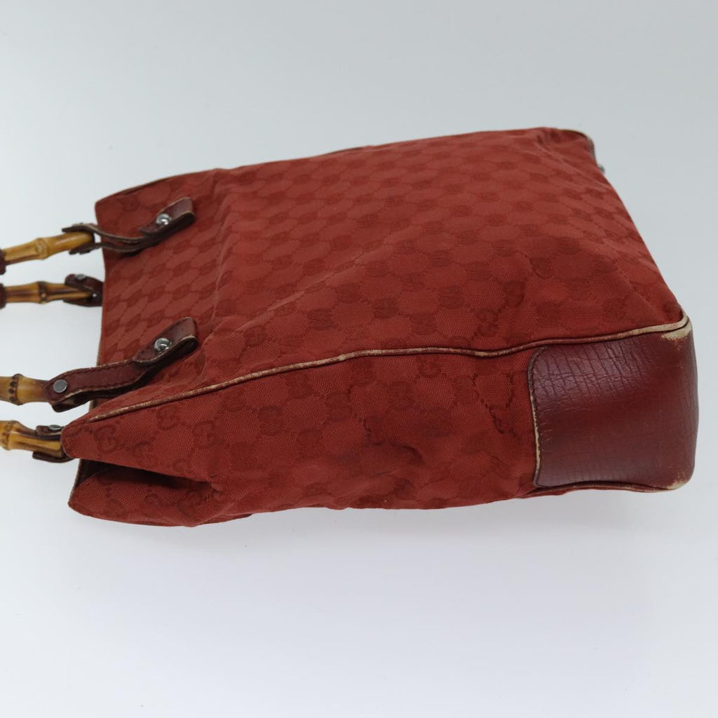 GUCCI GG Canvas Bamboo Tote Bag Red 72414