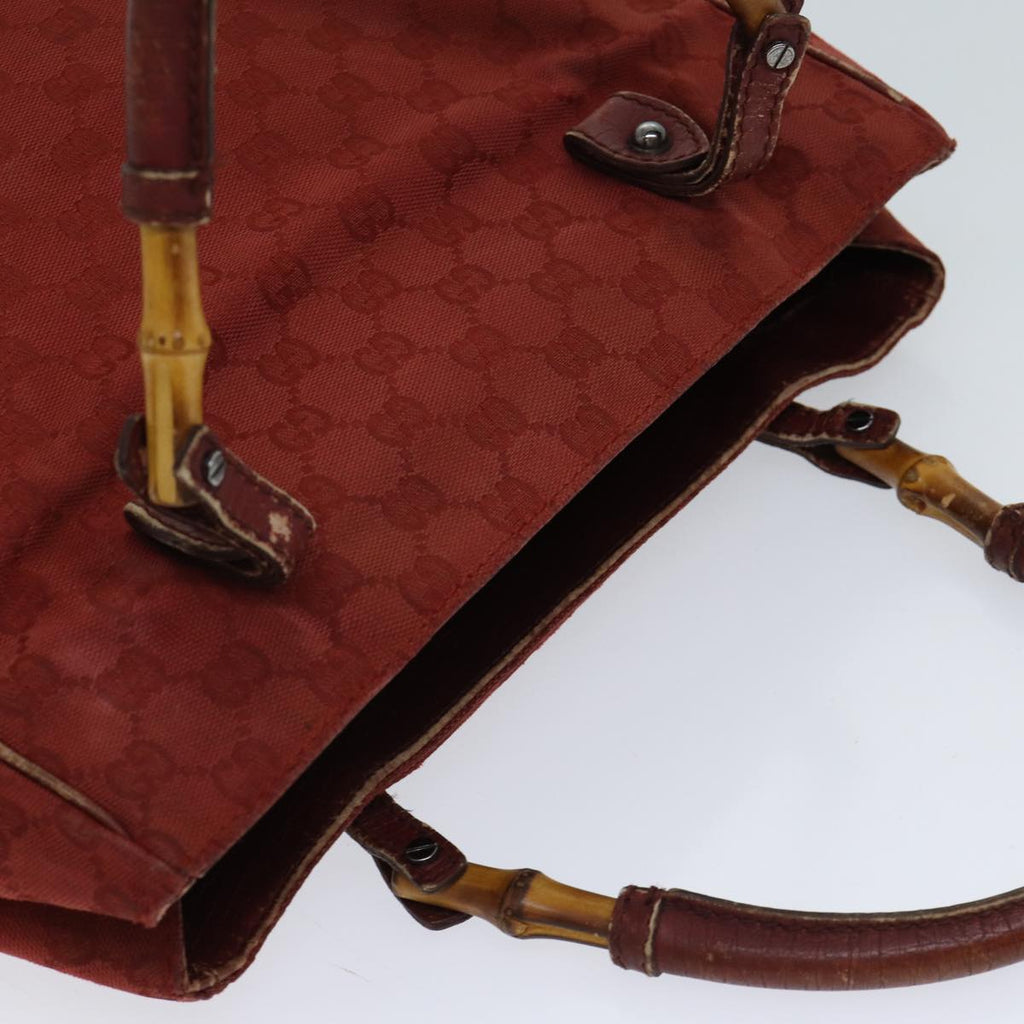 GUCCI GG Canvas Bamboo Tote Bag Red 72414