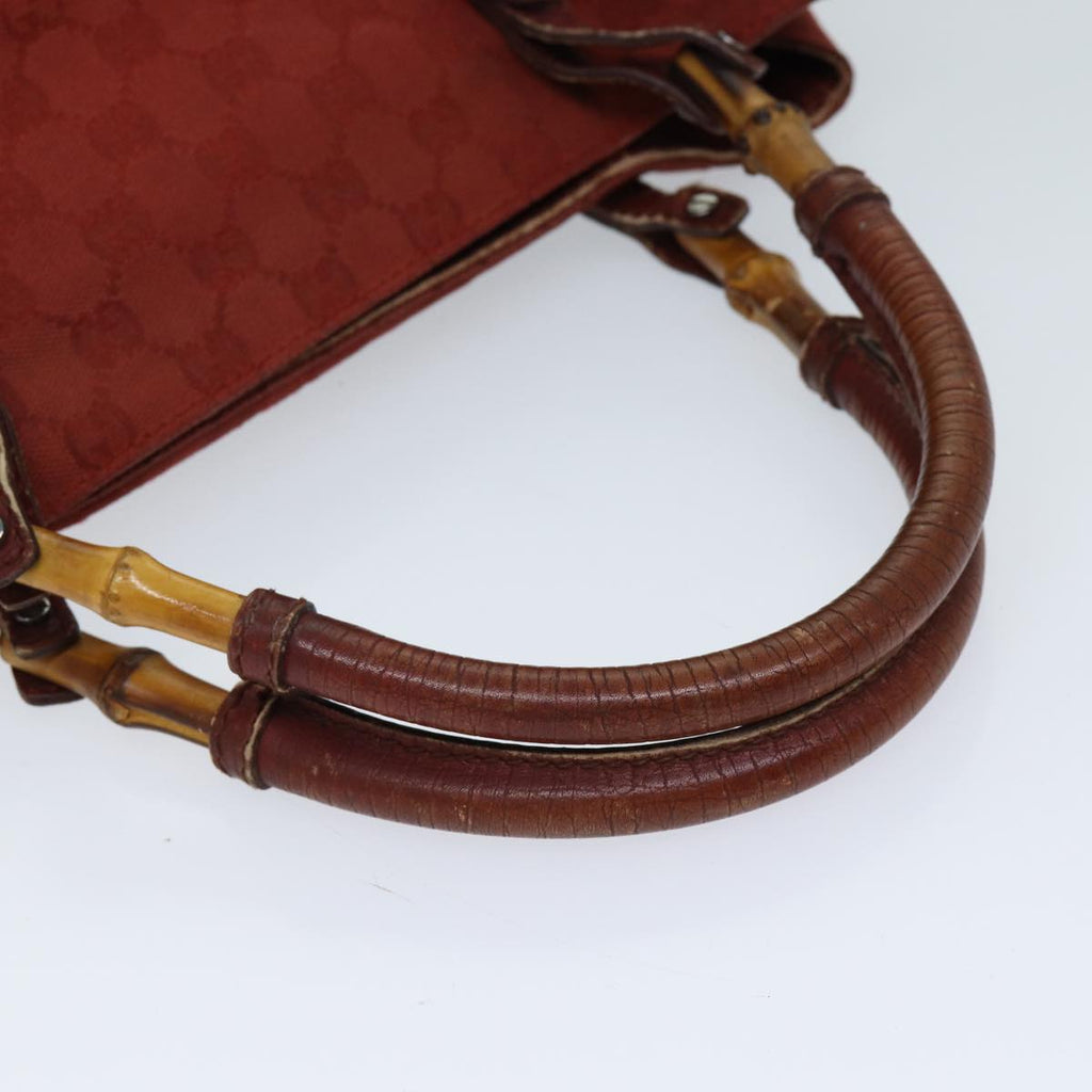 GUCCI GG Canvas Bamboo Tote Bag Red 72414