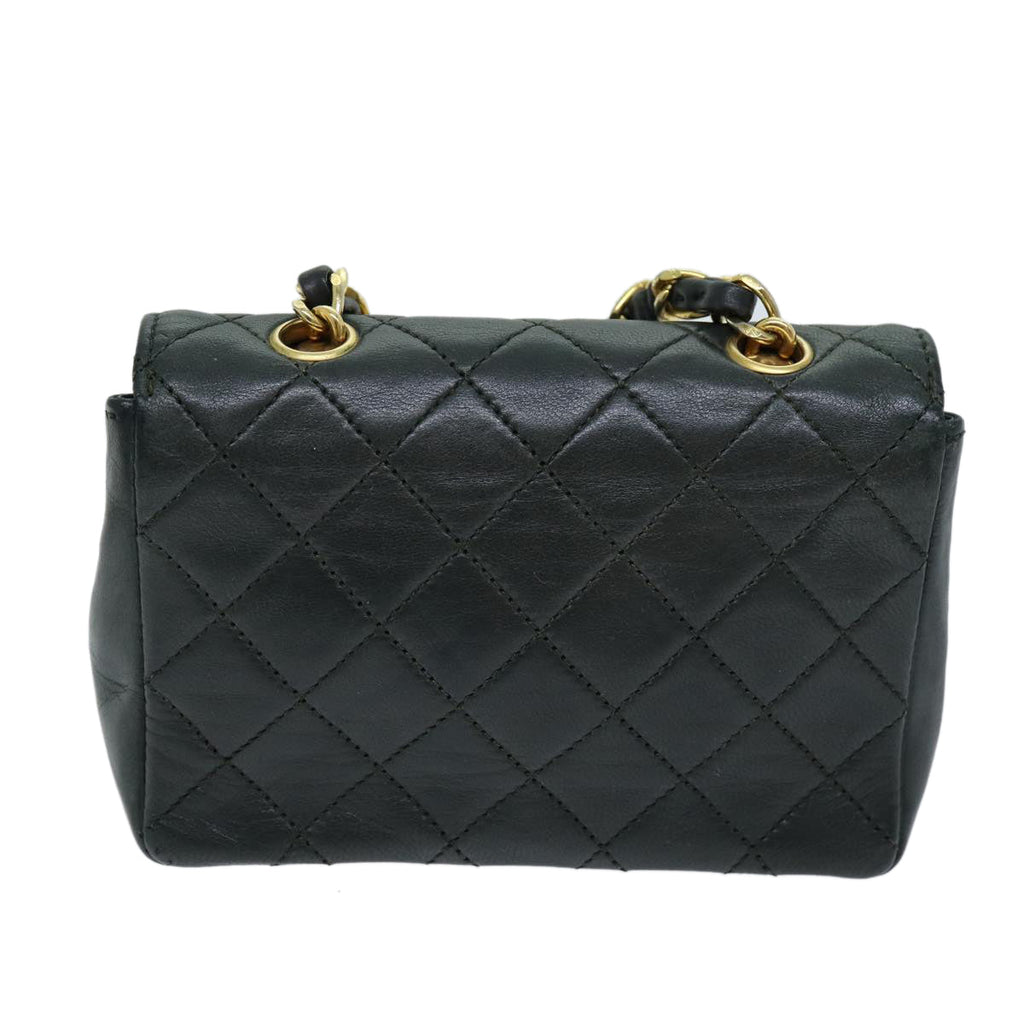 CHANEL Mini Matelasse Turn Lock Chain Bag Lamb Skin Black CC 72435A