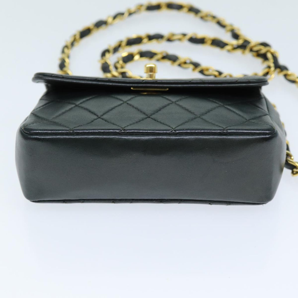 CHANEL Mini Matelasse Turn Lock Chain Bag Lamb Skin Black CC 72435A
