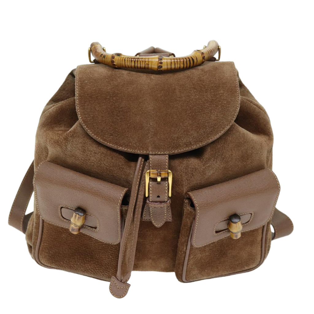 GUCCI Bamboo Backpack Suede Brown 003 2058 0016 72436