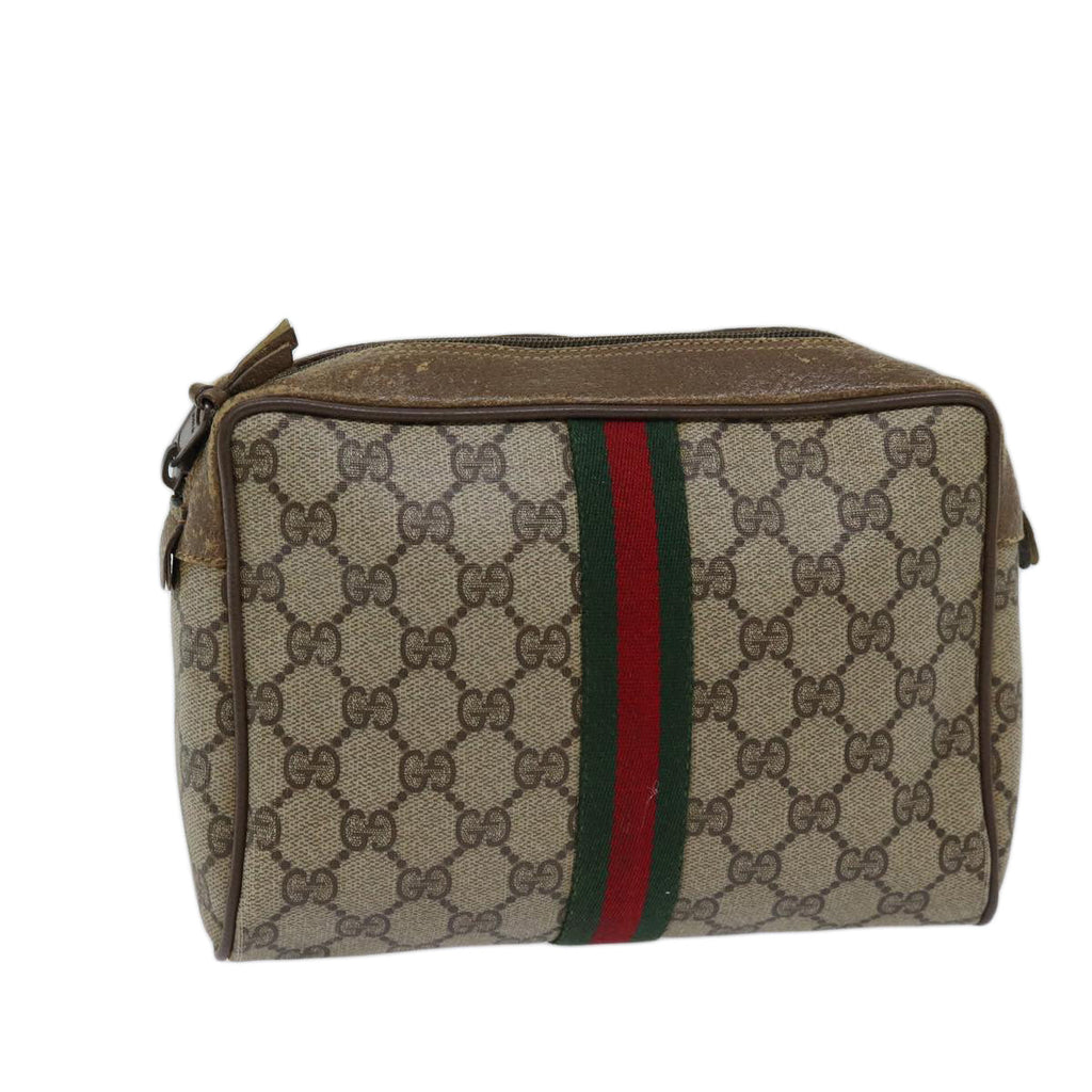 GUCCI GG Supreme Web Sherry Line Clutch Bag PVC Beige Red 89 01 012 72452