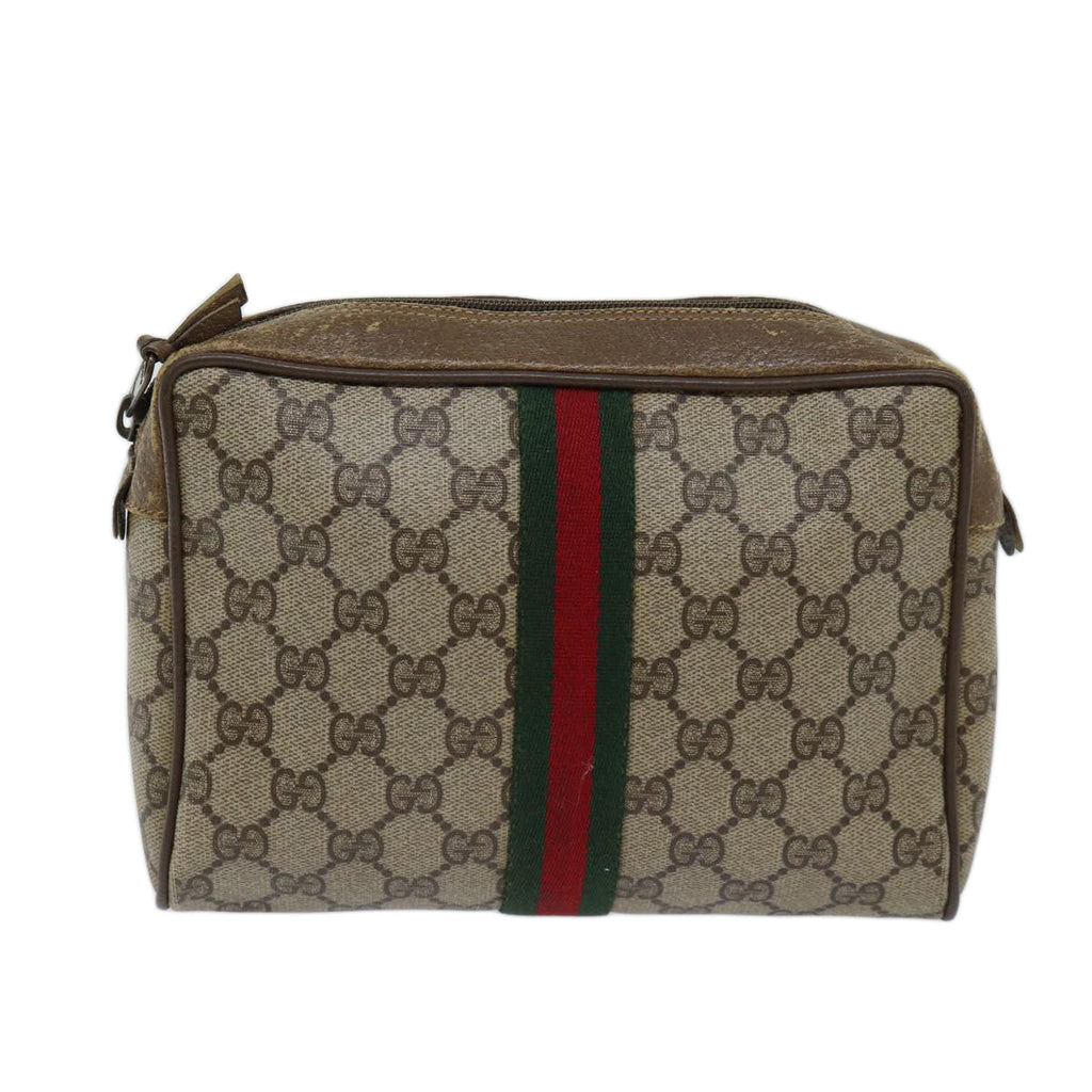 GUCCI GG Supreme Web Sherry Line Clutch Bag PVC Beige Red 89 01 012 72452