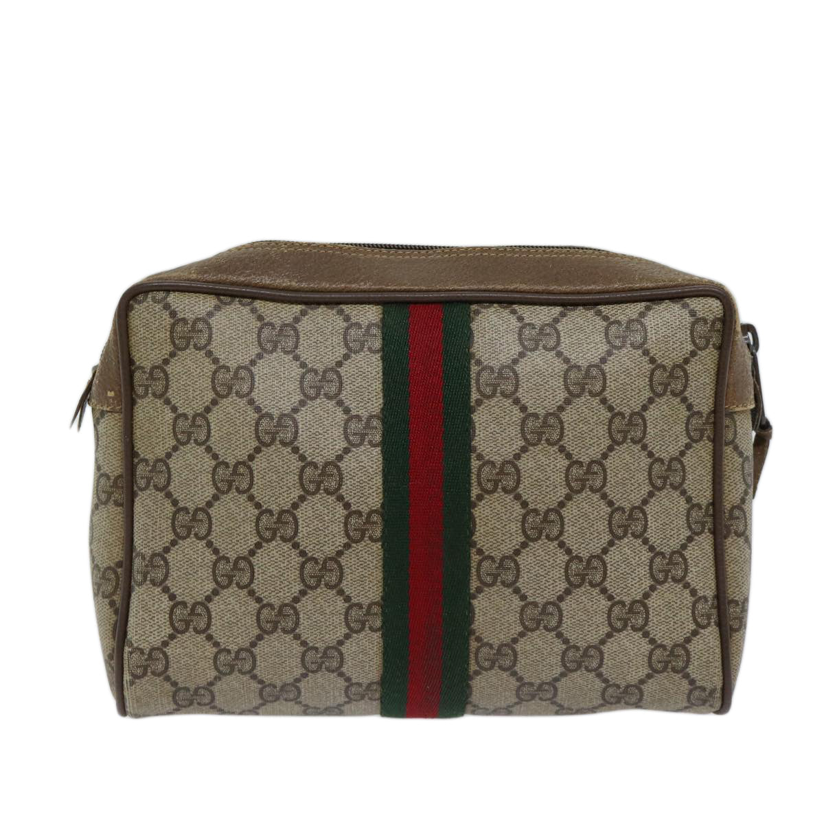 GUCCI GG Supreme Web Sherry Line Clutch Bag PVC Beige Red 89 01 012 72452