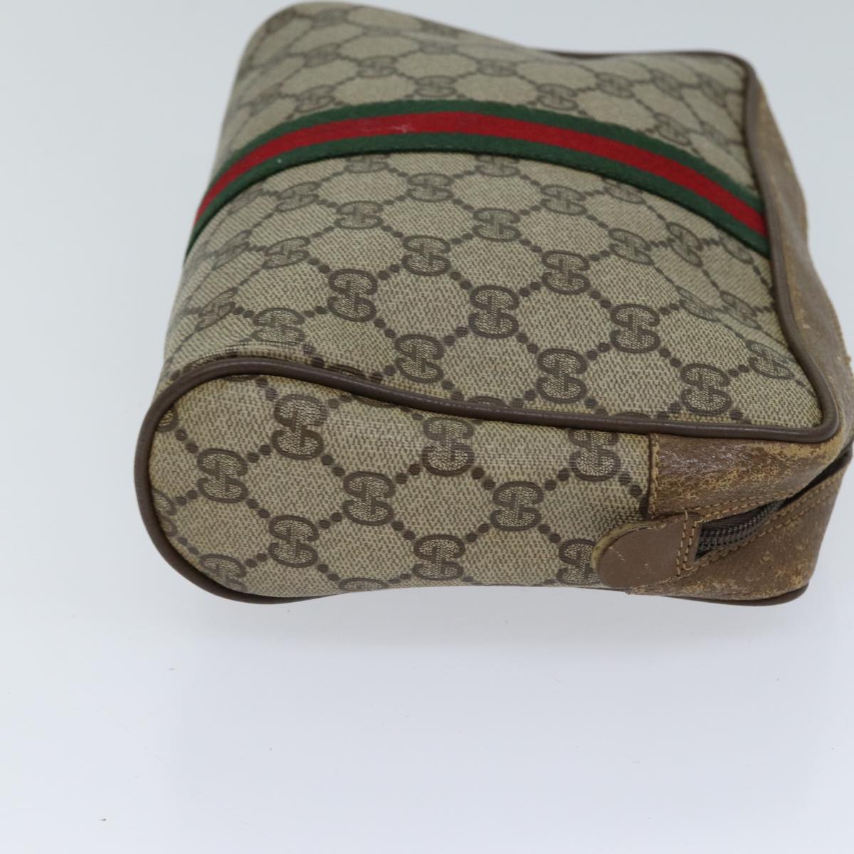 GUCCI GG Supreme Web Sherry Line Clutch Bag PVC Beige Red 89 01 012 72452