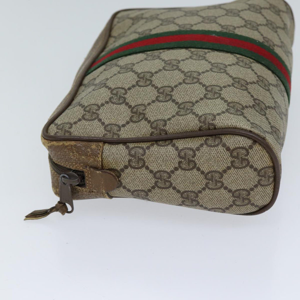 GUCCI GG Supreme Web Sherry Line Clutch Bag PVC Beige Red 89 01 012 72452