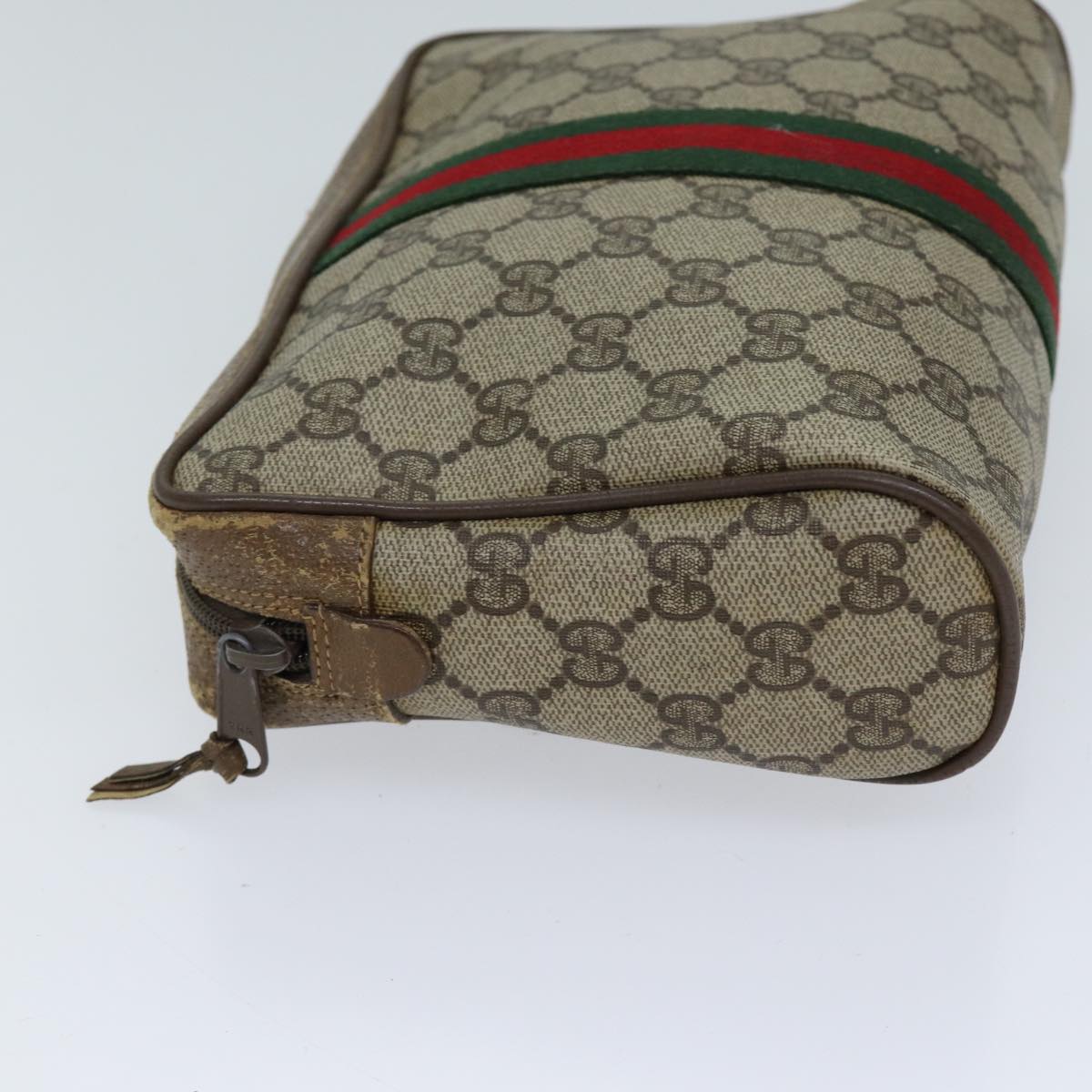 GUCCI GG Supreme Web Sherry Line Clutch Bag PVC Beige Red 89 01 012 72452