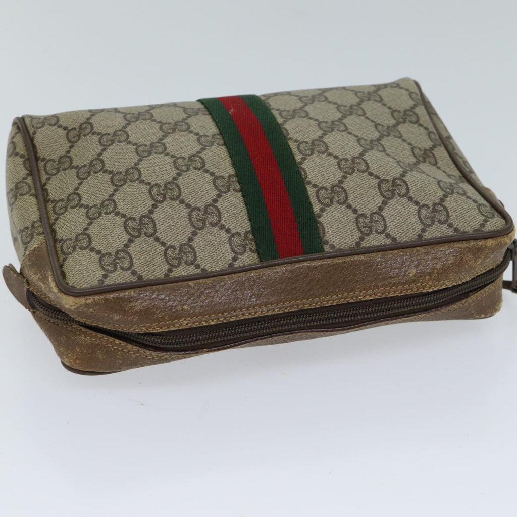 GUCCI GG Supreme Web Sherry Line Clutch Bag PVC Beige Red 89 01 012 72452