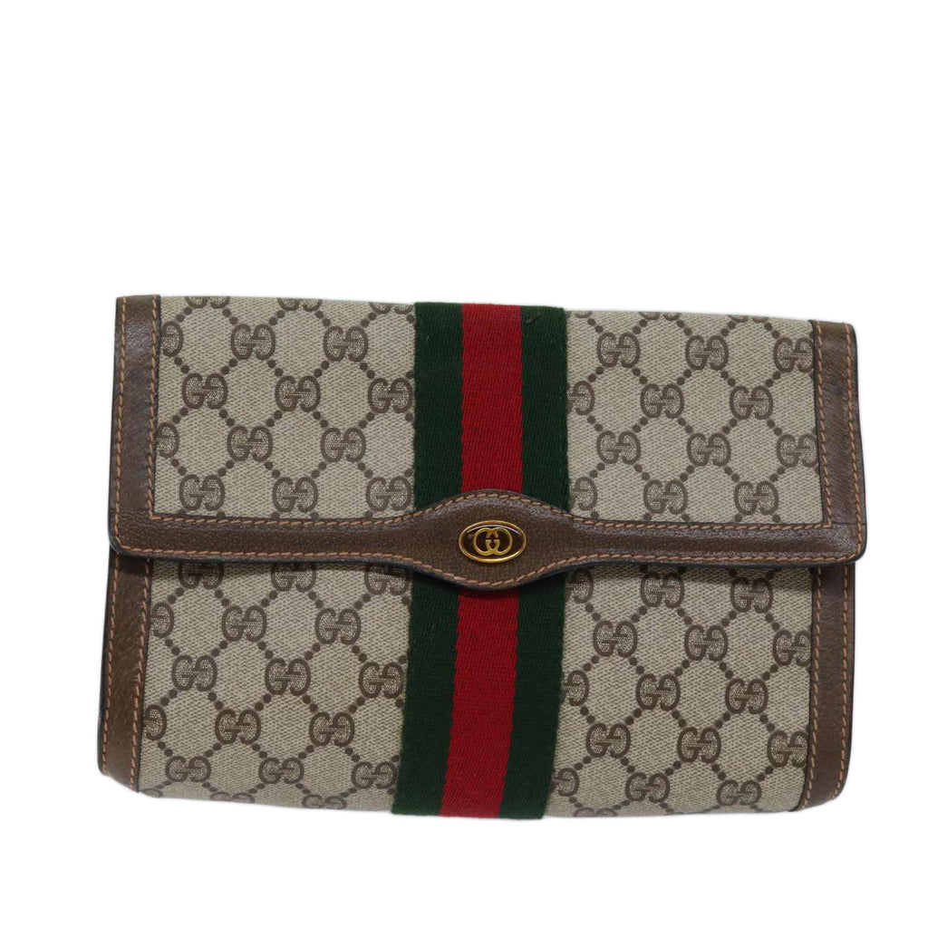 GUCCI GG Supreme Web Sherry Line Clutch Bag PVC Beige Red 89 01 006 72501