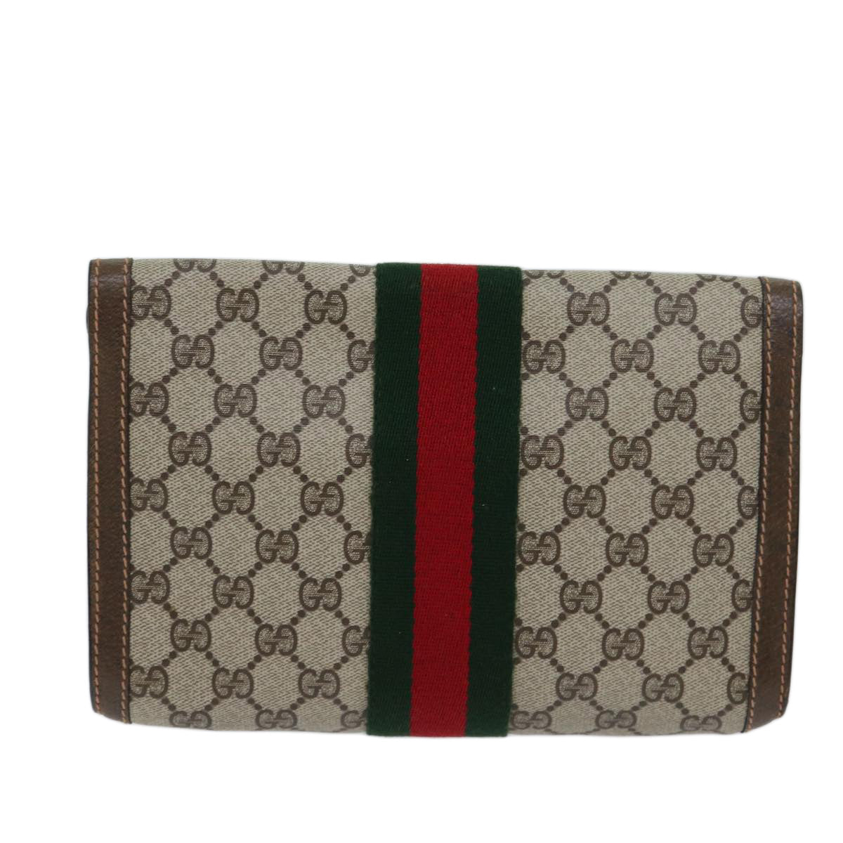 GUCCI GG Supreme Web Sherry Line Clutch Bag PVC Beige Red 89 01 006 72501