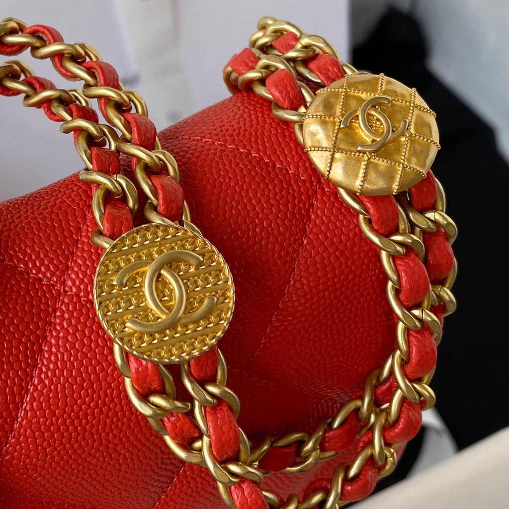 CHLMini Flap Bag With Top Handle Gold Hardware Red For Women, Women’s Handbags, Shoulder Bags 7.9in/20cm AS2431 