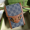 gg Horsebit 1955 Mini Bag Blue And Ivory gg Denim Jacquard For Women 6.7in/17cm 625615 2KQgg 8375