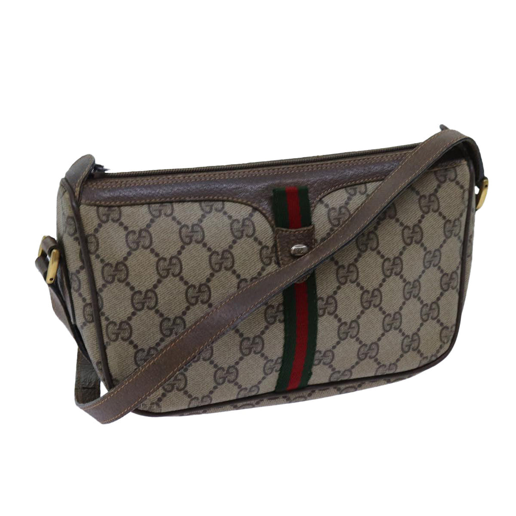 GUCCI GG Canvas Web Sherry Line Shoulder Bag PVC Beige Green Red 72543