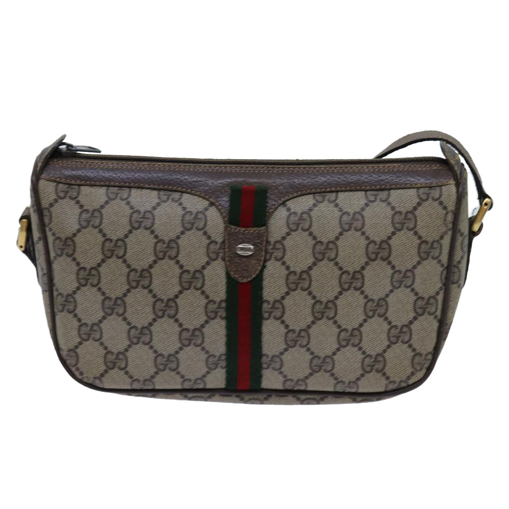 GUCCI GG Canvas Web Sherry Line Shoulder Bag PVC Beige Green Red 72543