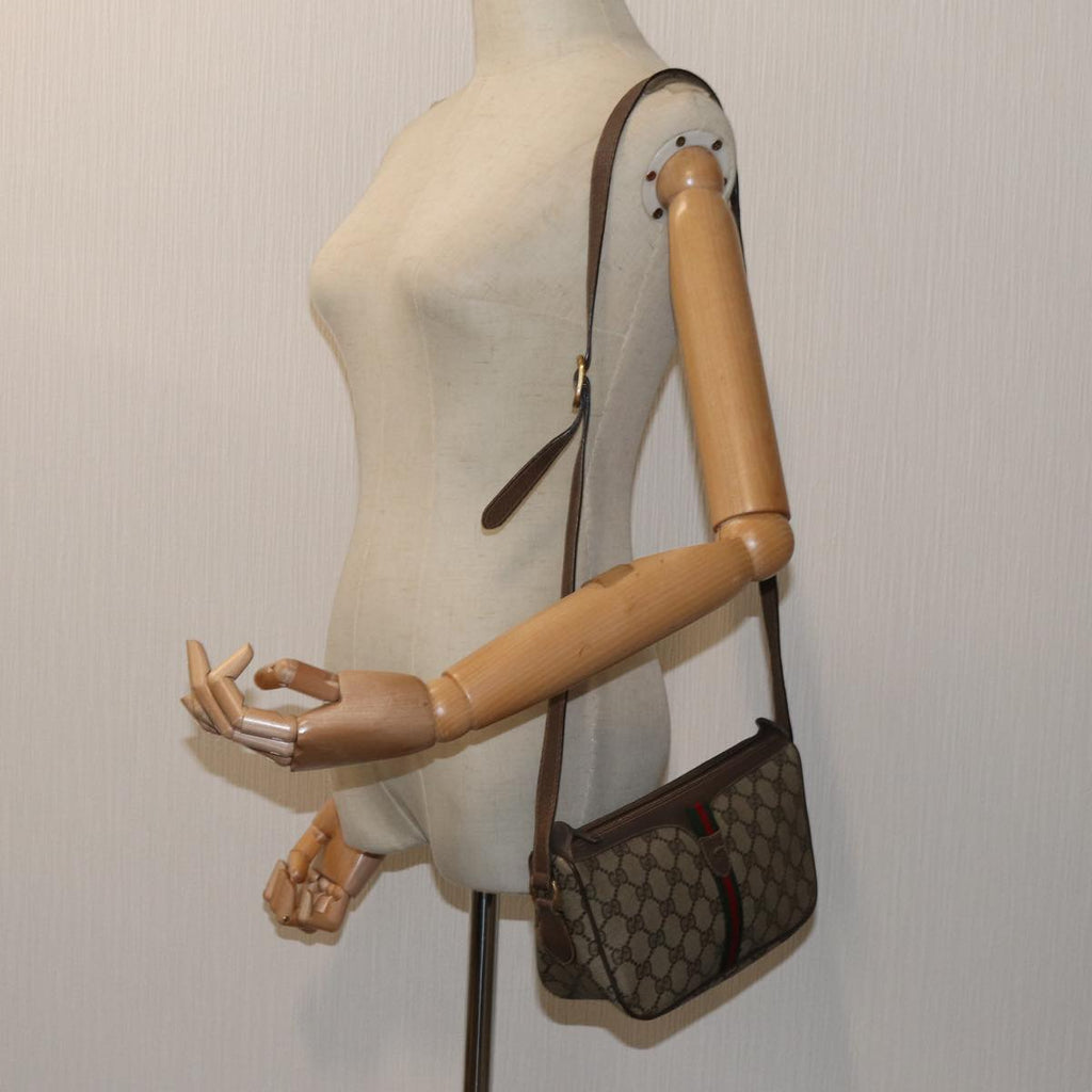 GUCCI GG Canvas Web Sherry Line Shoulder Bag PVC Beige Green Red 72543