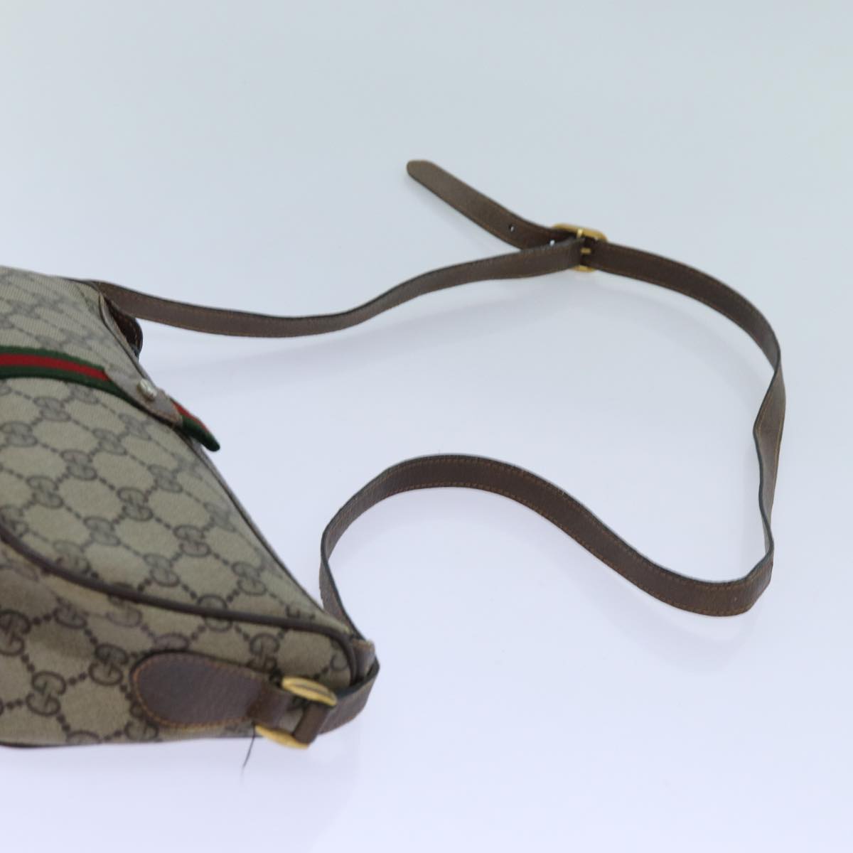 GUCCI GG Canvas Web Sherry Line Shoulder Bag PVC Beige Green Red 72543