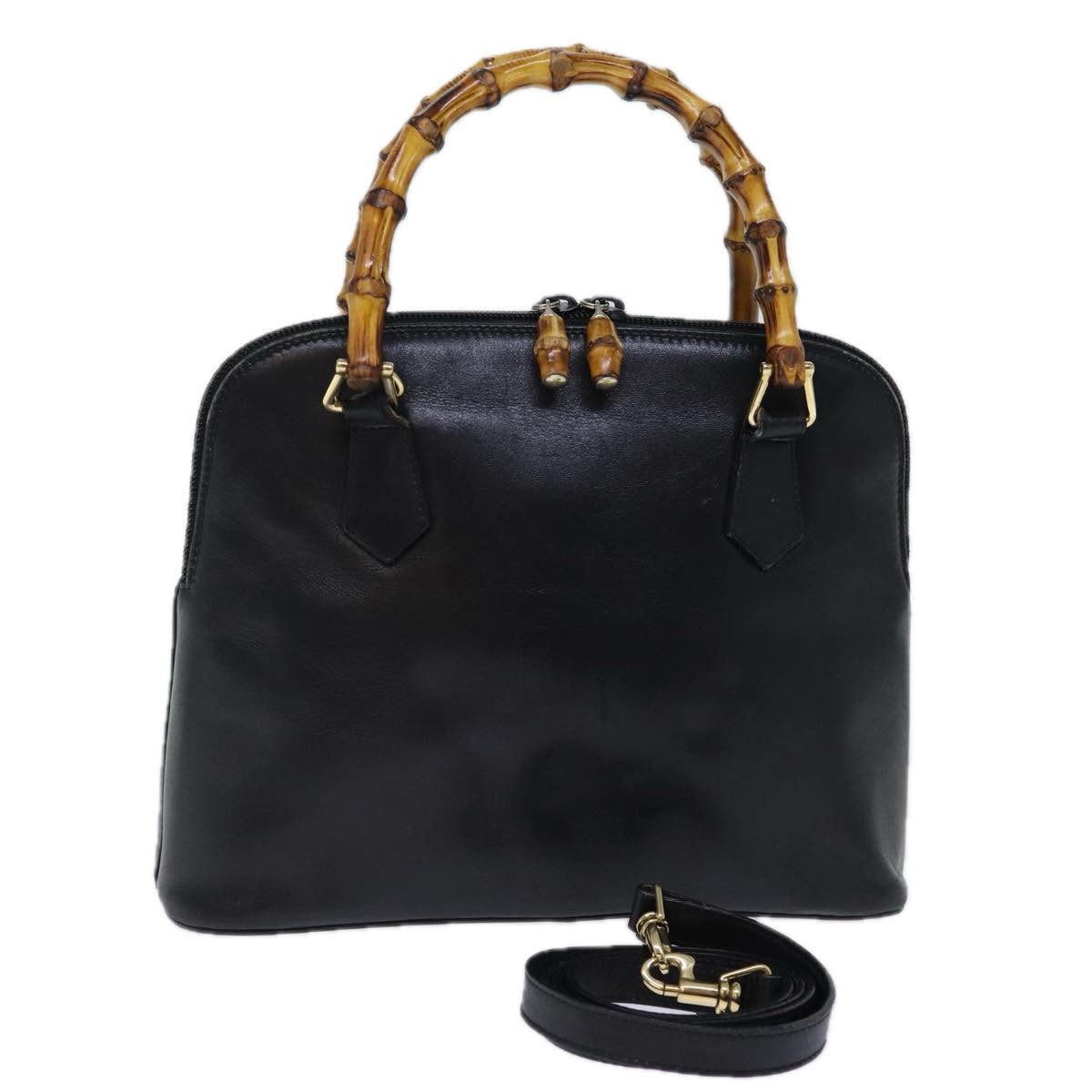 GUCCI Bamboo Hand Bag Leather 2way Black 72549
