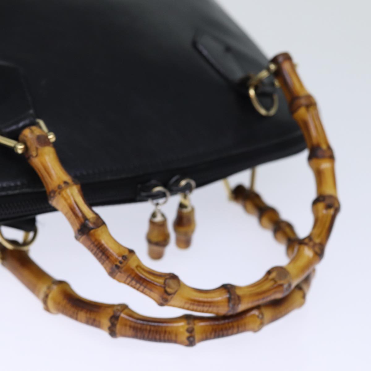 GUCCI Bamboo Hand Bag Leather 2way Black 72549
