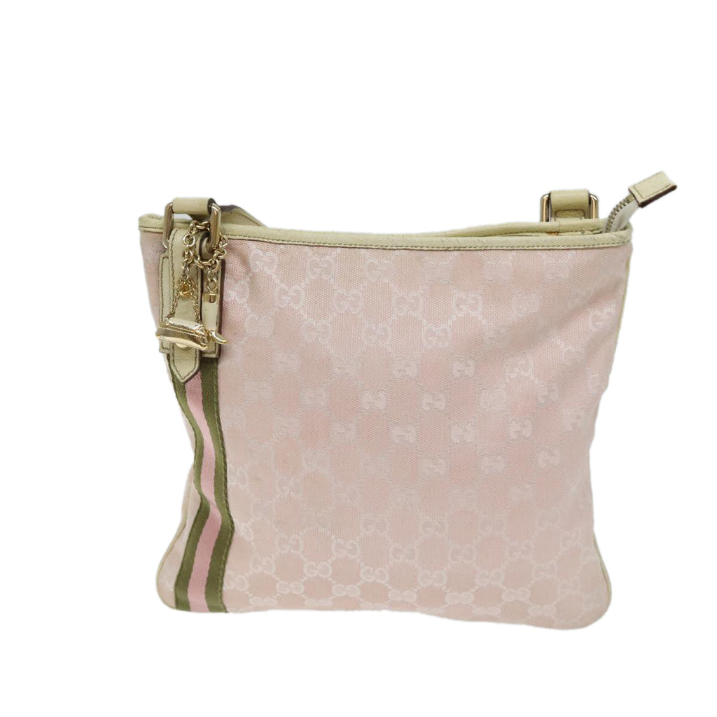 GUCCI GG Canvas Sherry Line Shoulder Bag Pink Khaki 144388 72593