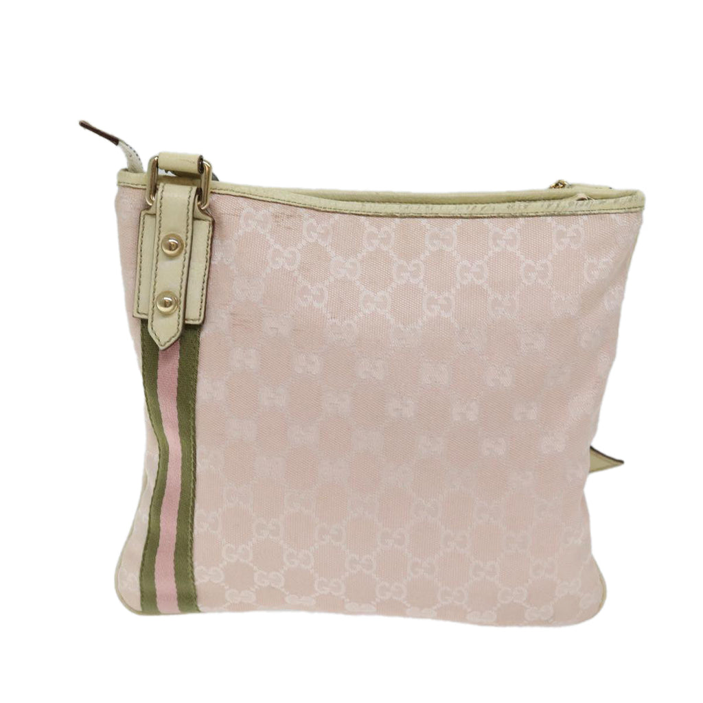 GUCCI GG Canvas Sherry Line Shoulder Bag Pink Khaki 144388 72593