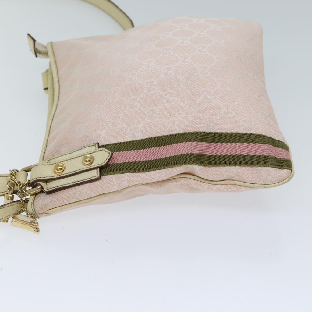 GUCCI GG Canvas Sherry Line Shoulder Bag Pink Khaki 144388 72593