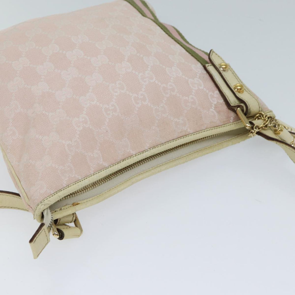GUCCI GG Canvas Sherry Line Shoulder Bag Pink Khaki 144388 72593