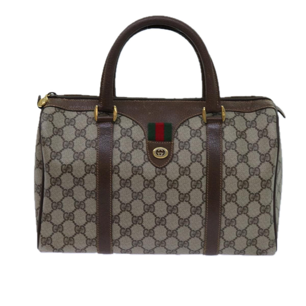 GUCCI GG Canvas Web Sherry Line Boston Bag PVC Beige Green Red 72596