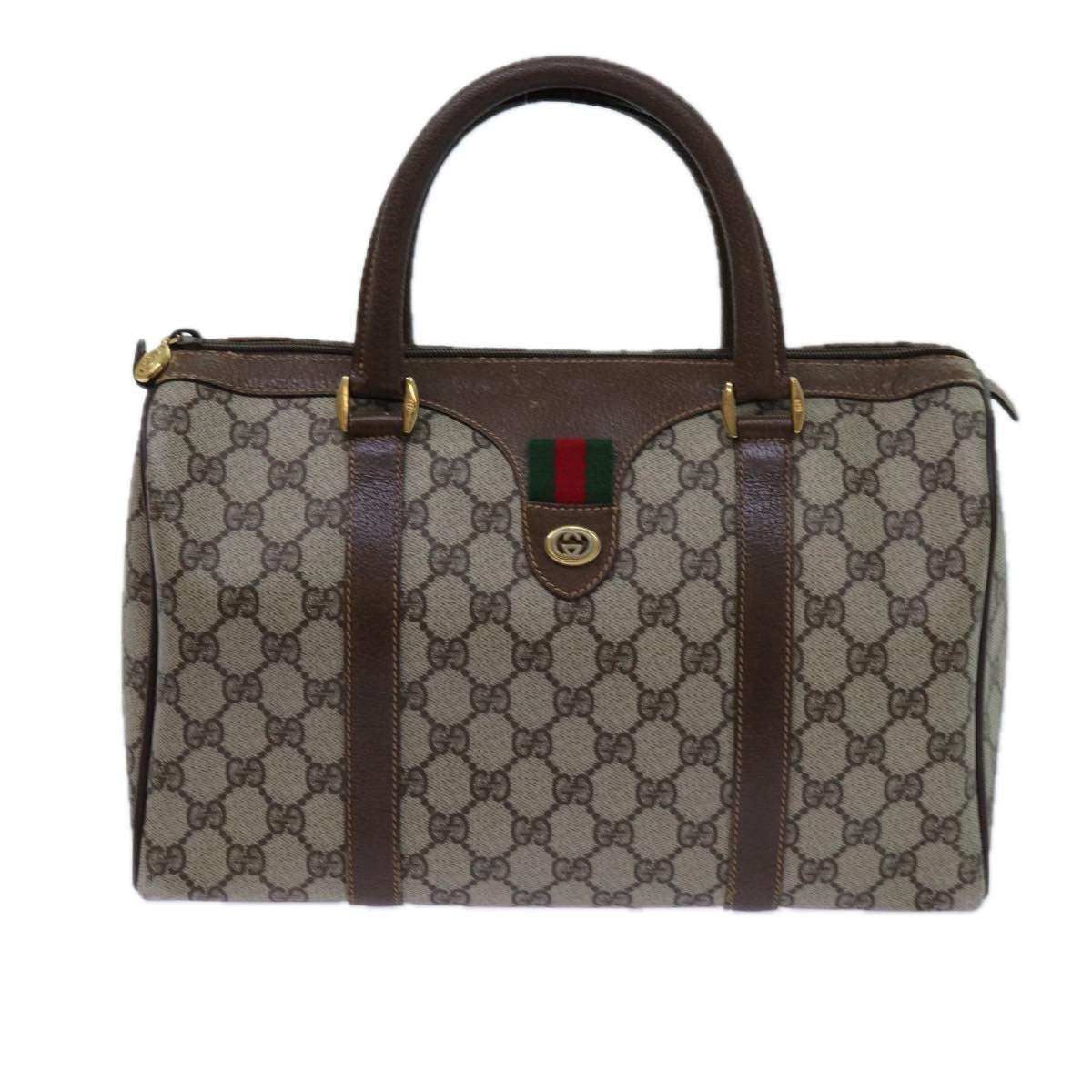 GUCCI GG Canvas Web Sherry Line Boston Bag PVC Beige Green Red 72596