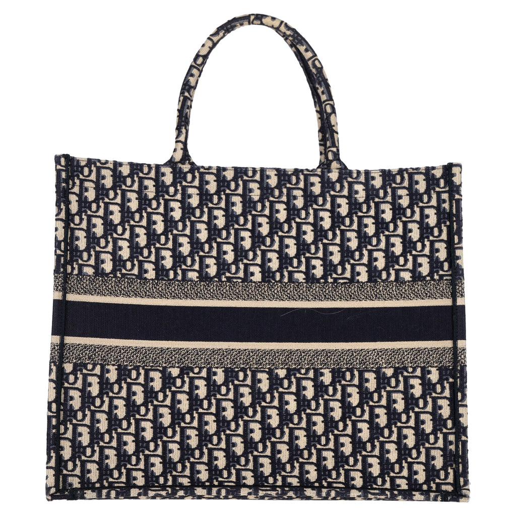 Christian Dior Large Oblique Book Totebag in Navy Blue Canvas