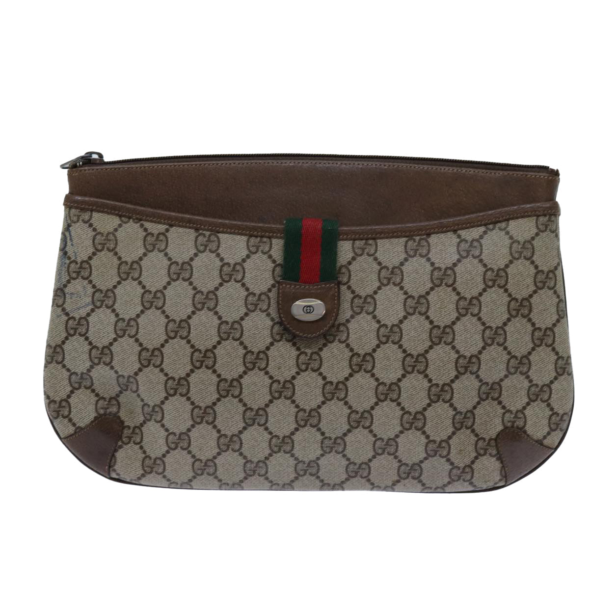 GUCCI GG Supreme Web Sherry Line Shoulder Bag Beige Green 904 02 026 72608