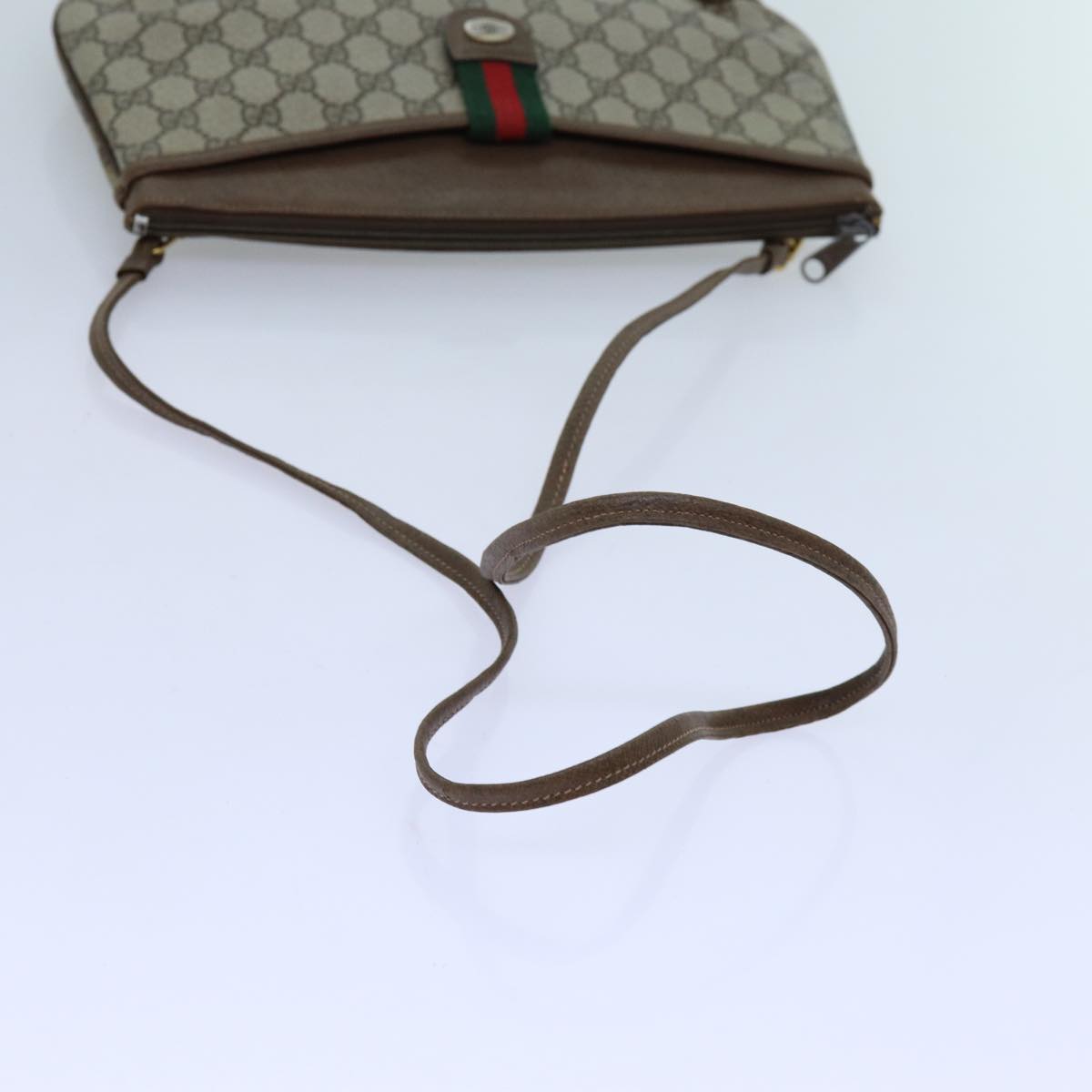 GUCCI GG Supreme Web Sherry Line Shoulder Bag Beige Green 904 02 026 72608