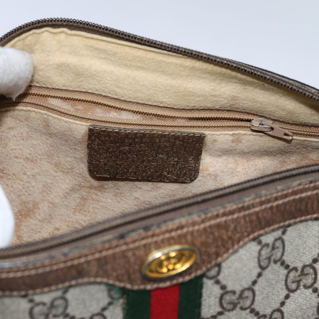 GUCCI GG Canvas Web Sherry Line Shoulder Bag PVC Beige Green Red 72609