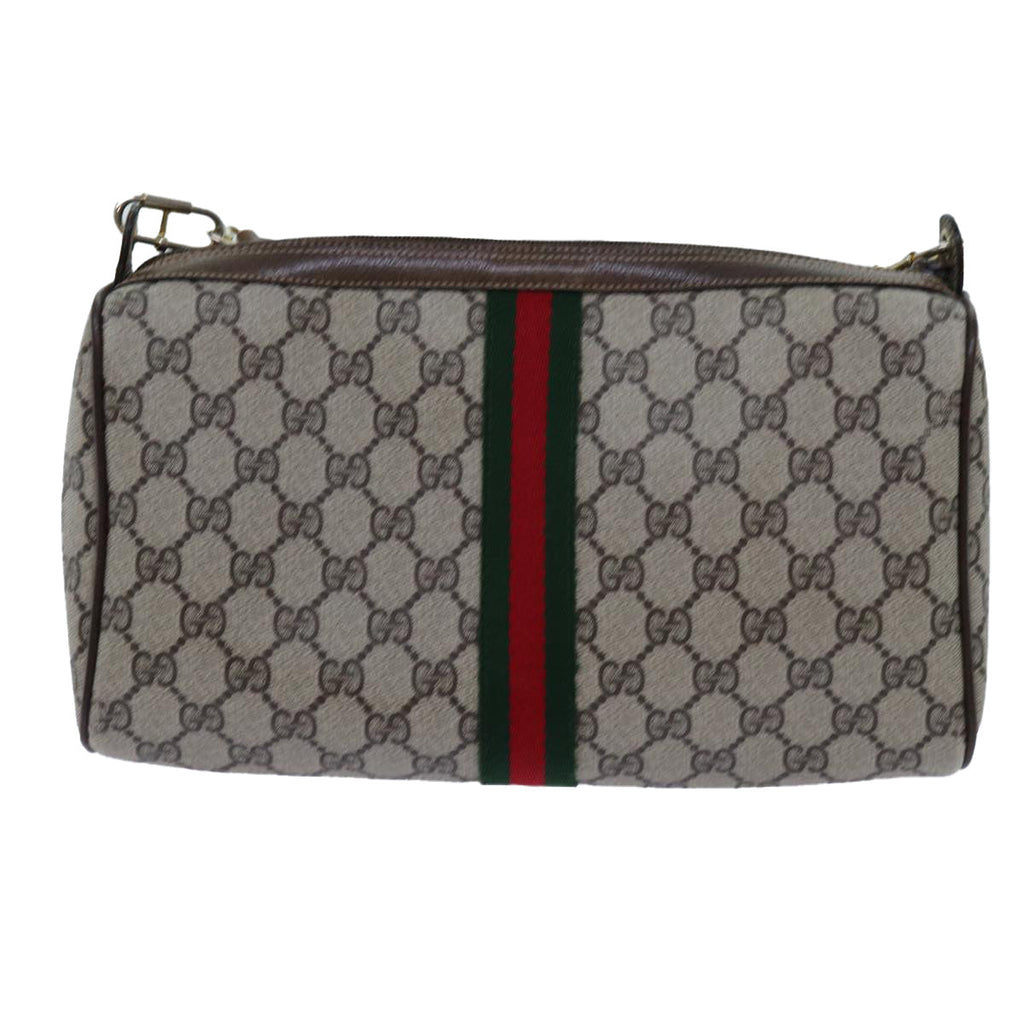 GUCCI GG Canvas Web Sherry Line Shoulder Bag PVC Beige Green Red 72609