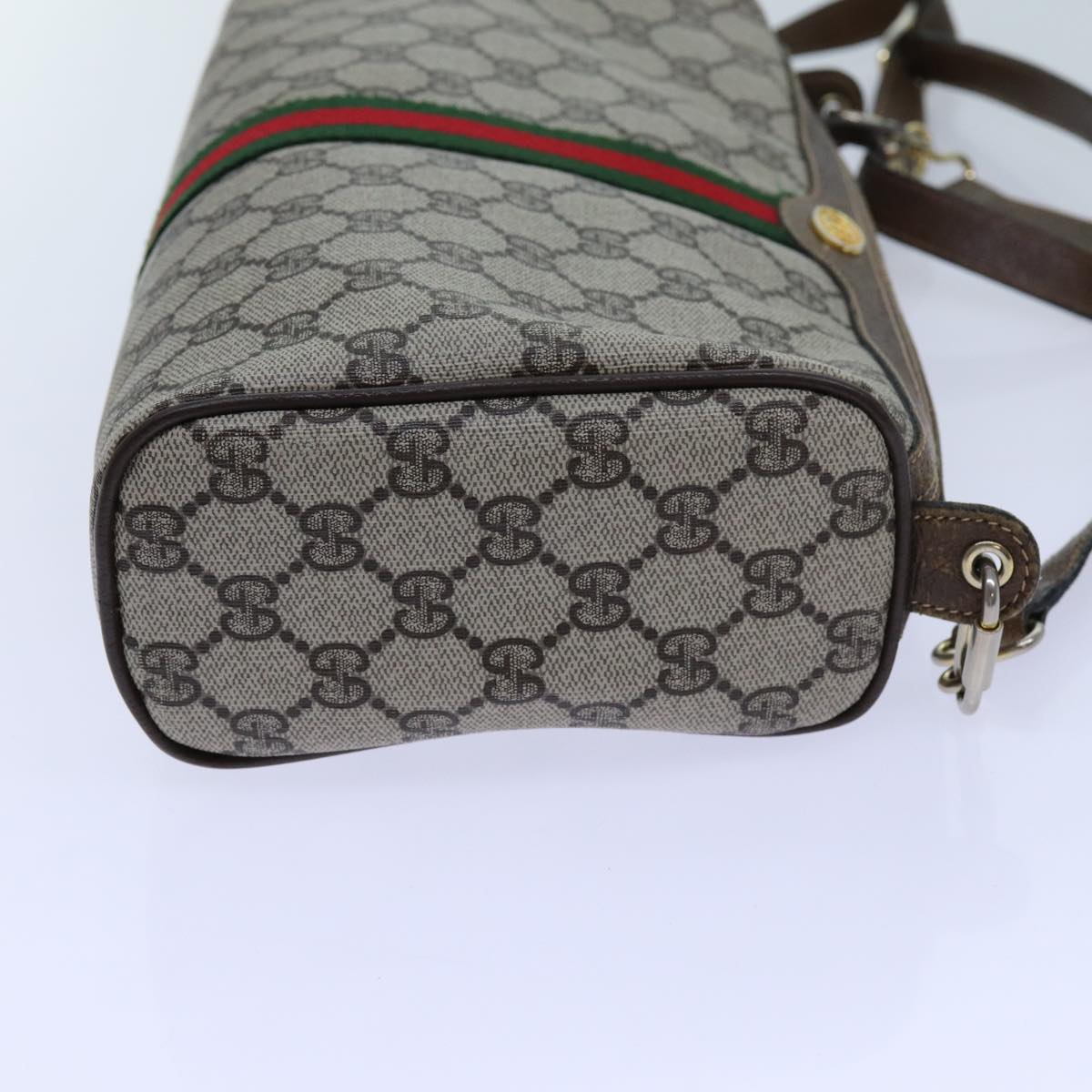 GUCCI GG Canvas Web Sherry Line Shoulder Bag PVC Beige Green Red 72609