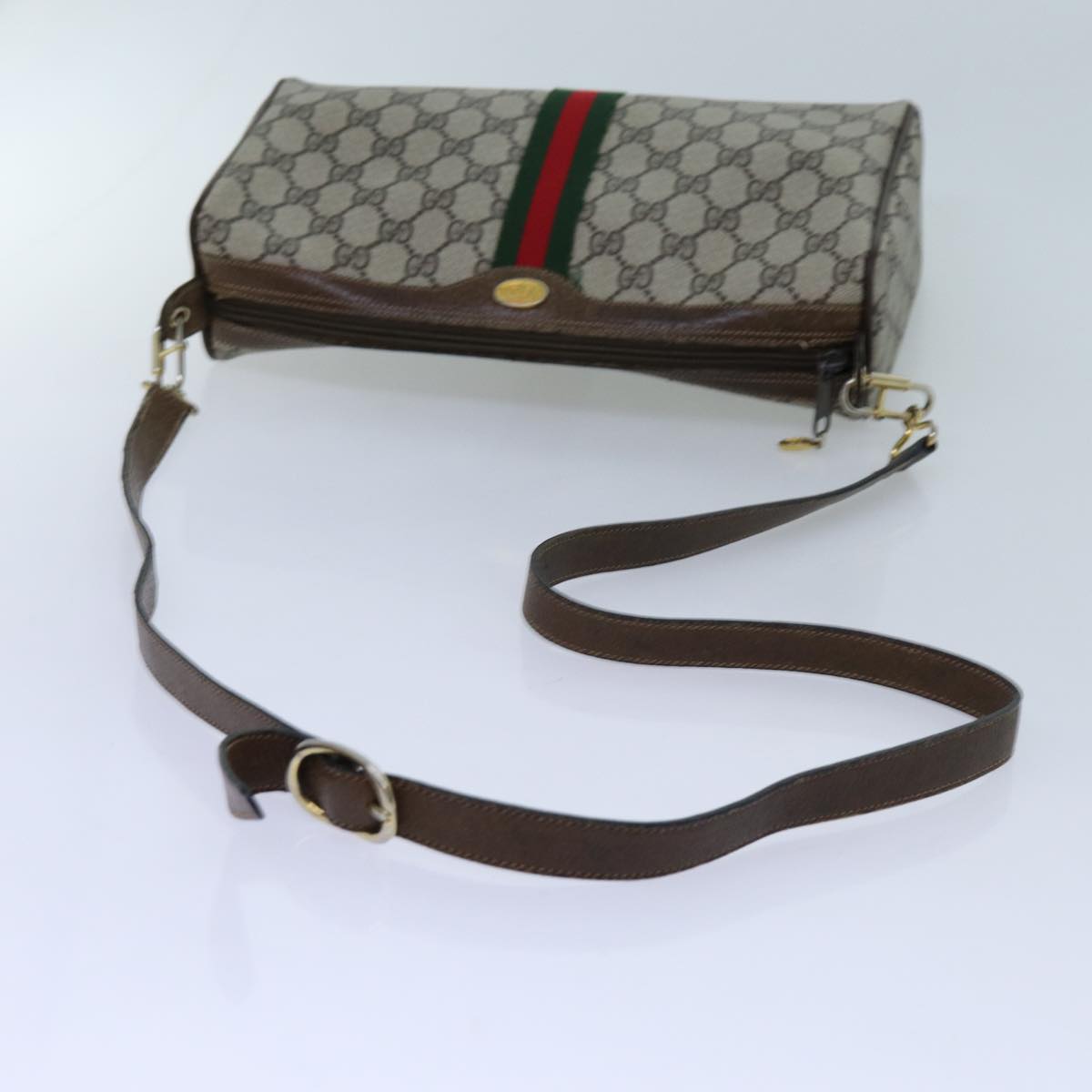 GUCCI GG Canvas Web Sherry Line Shoulder Bag PVC Beige Green Red 72609
