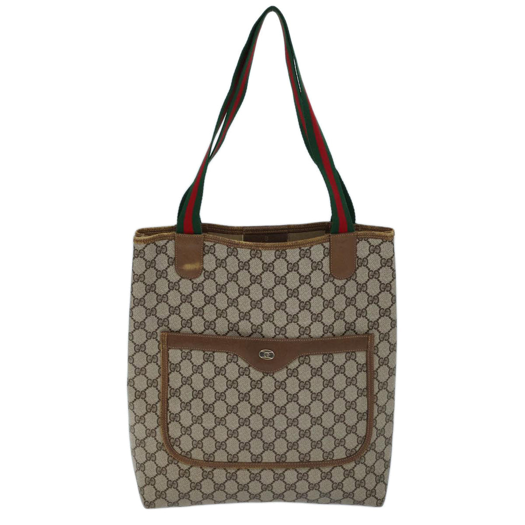 GUCCI GG Supreme Web Sherry Line Tote Bag PVC Beige Red 39 02 003 72637