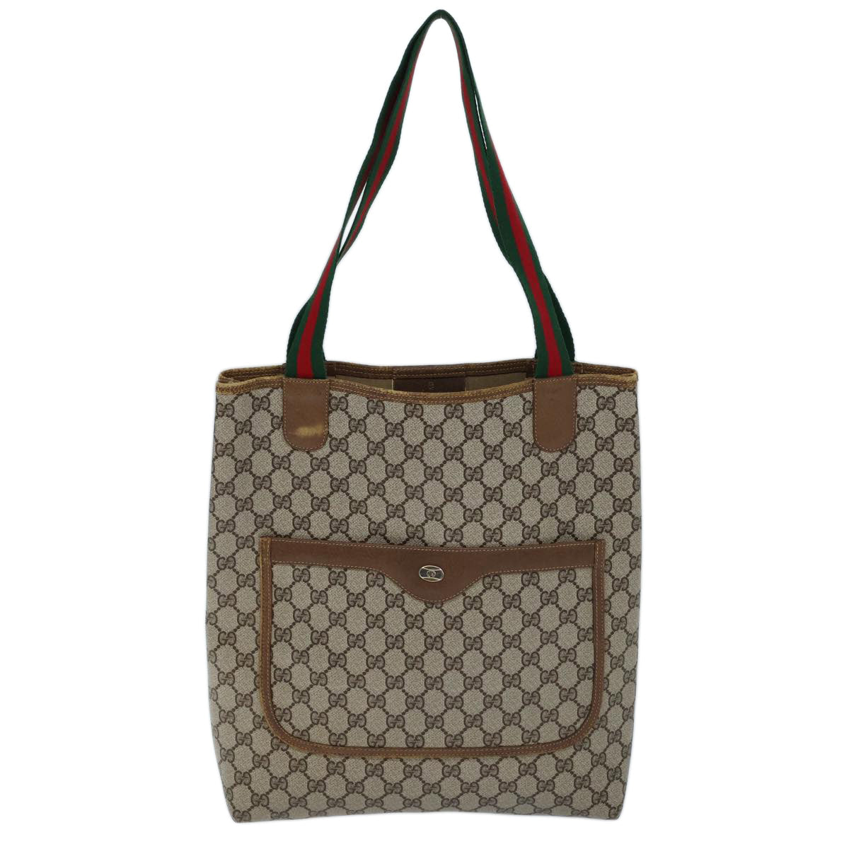 GUCCI GG Supreme Web Sherry Line Tote Bag PVC Beige Red 39 02 003 72637