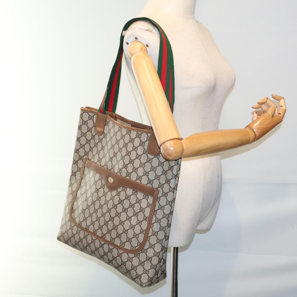 GUCCI GG Supreme Web Sherry Line Tote Bag PVC Beige Red 39 02 003 72637