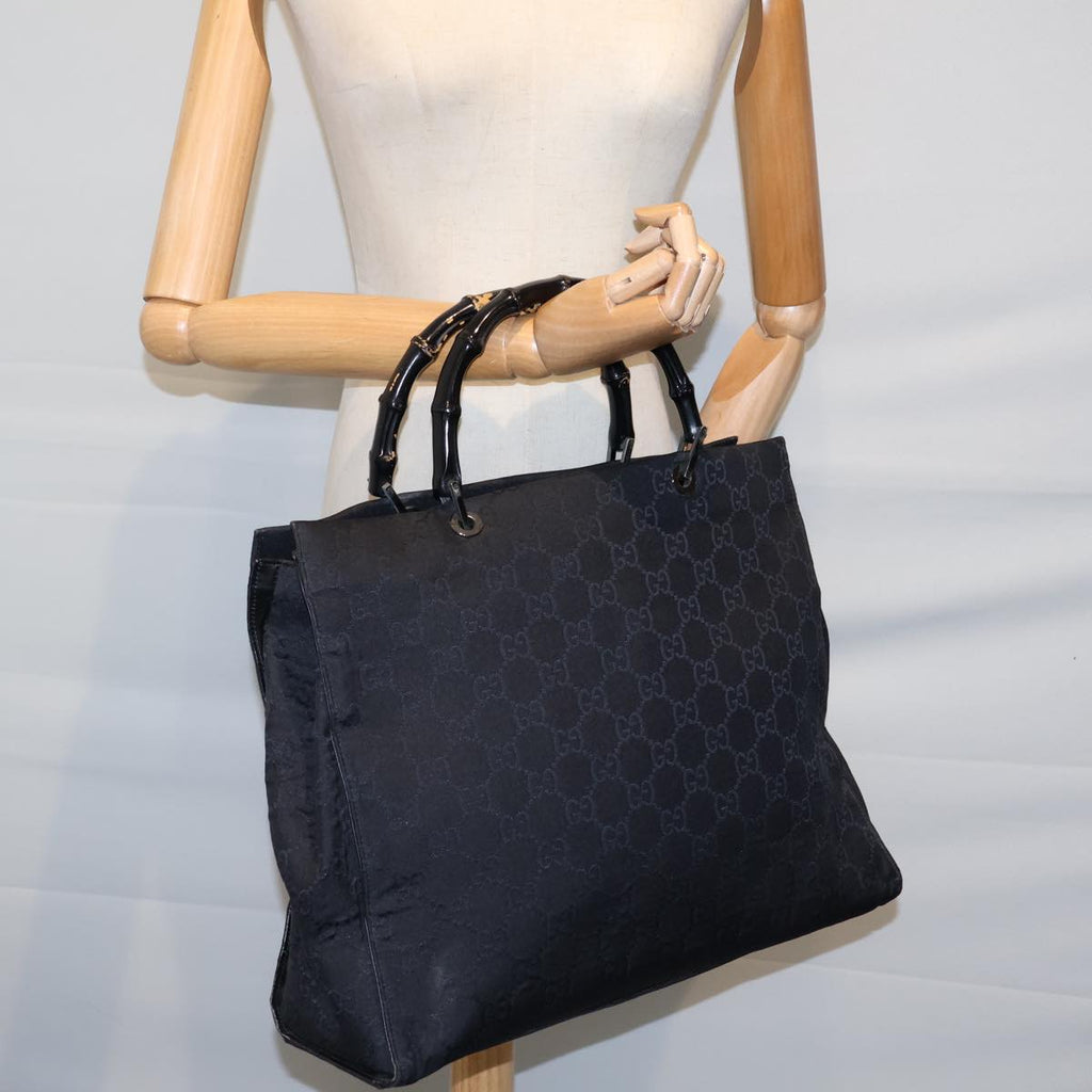 GUCCI Bamboo GG Canvas Hand Bag Nylon Black 002 1015 72641