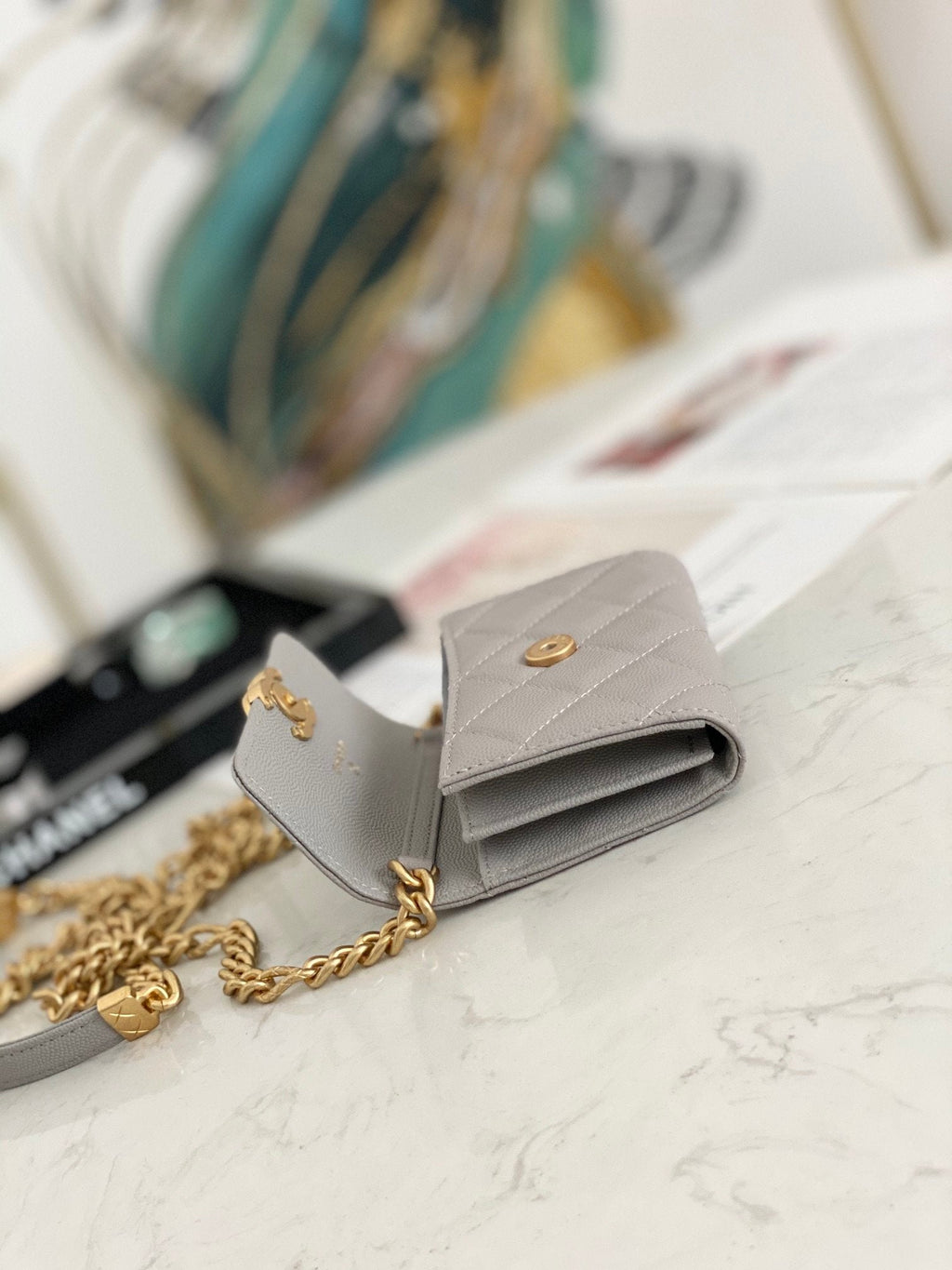 CHLMini Flap Bag Gold Toned Hardware Grey For Women 4.7in/12cm