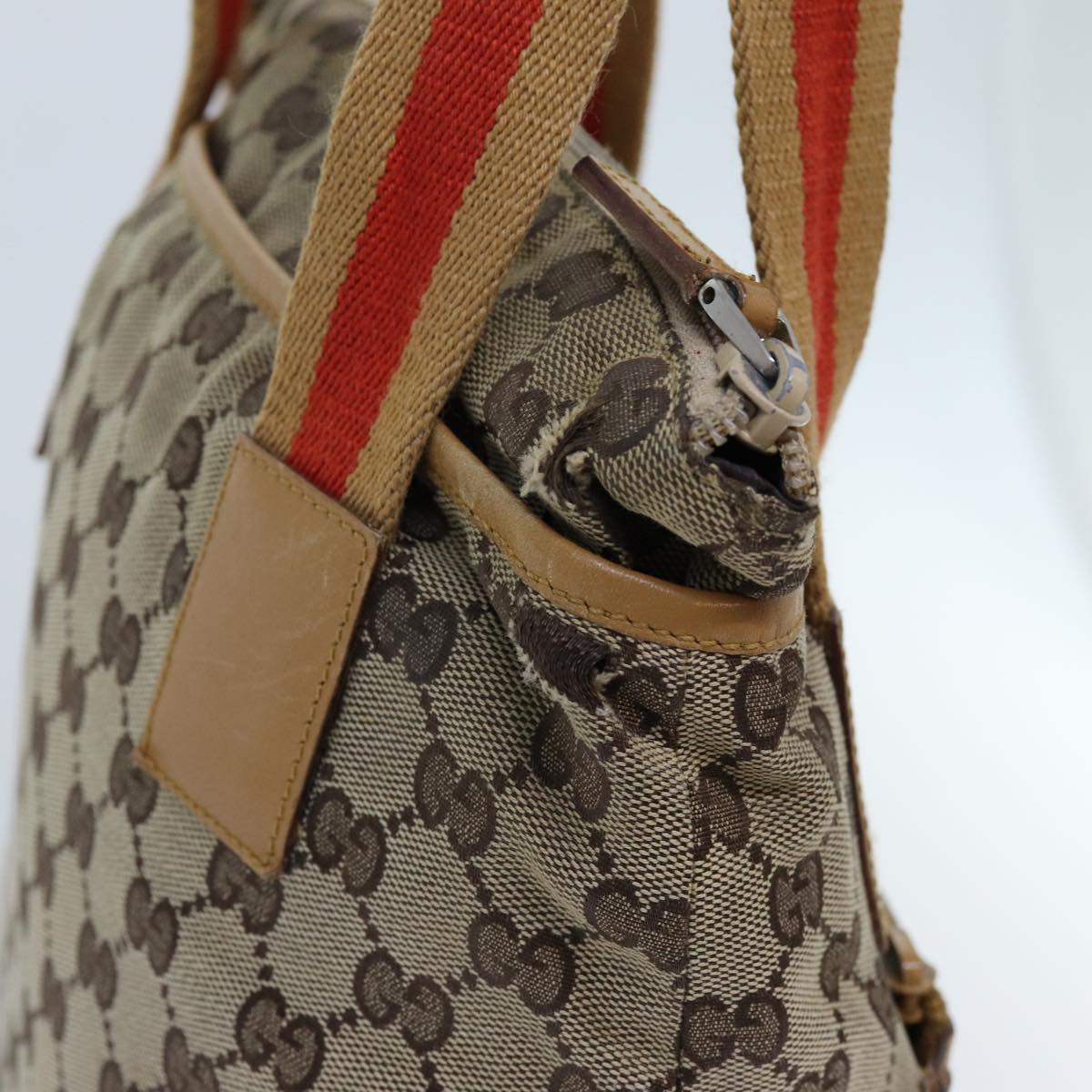 GUCCI GG Canvas Sherry Line Tote Bag Beige Red Brown 019 0402 72709