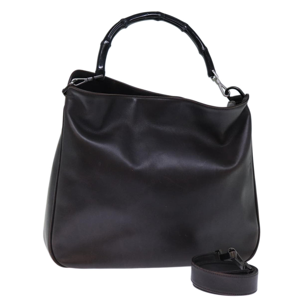 GUCCI Bamboo Hand Bag Leather 2way Brown 0011577 72734